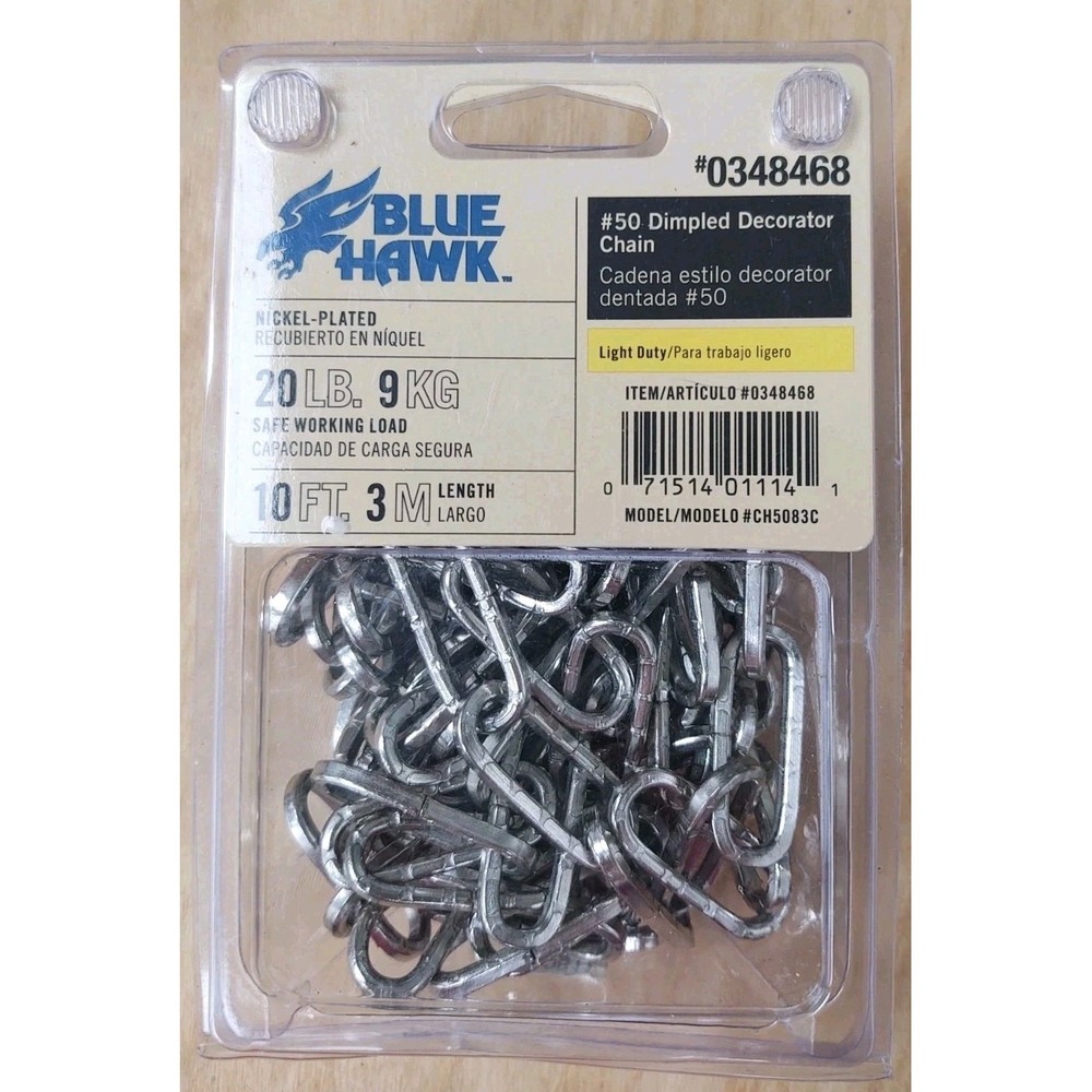 Blue Hawk 10 Ft DIMPLED Nickel Plated Decorative Oblong Chain 20‎ LB NEW In Box